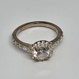 Elegant Silver Tone Oval Halo Ring Sparkling Accents Statement Jewelry Size 6